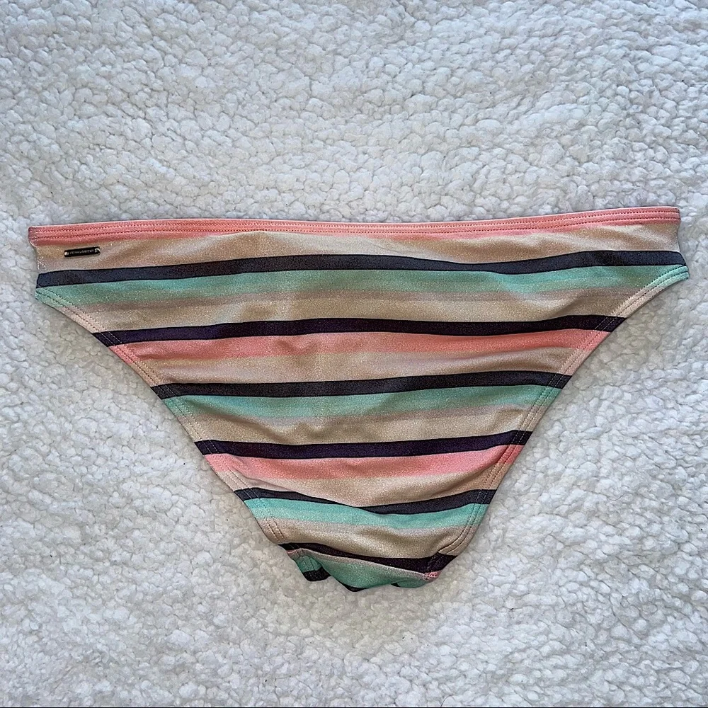 Victoria’s Secret bikini swim bottoms stripes peach teal front cross over band M